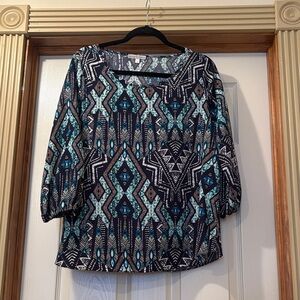 Moa Moa Geometric Blouse - Blue and Black